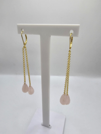 Echt zilveren oorbellen met rozenkwarts goud plating