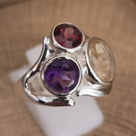 Echt zilveren multi stone ring, maat 19