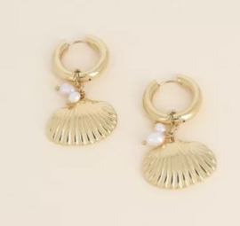 Creolen met bedel schelp, en zoetwaterparels