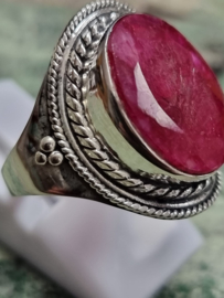 Echt zilveren ring met Robijn steen maat 18.5