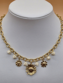 Collier met acetaat bloemige roos bedeltjes