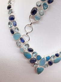 Schitterend 925 zilveren sieraden set, blauw tinten.