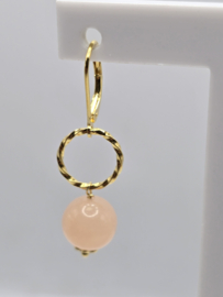 Echt zilveren oorbellen met roze Aventurijn goud plating