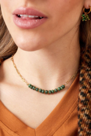 Schakelketting met stenen kralen Green & Gold Stainless Steel