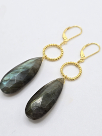 Echt zilveren oorbellen met Labradoriet goud plating