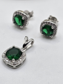 Echt zilveren set, zirkonia, silver/groen MDZ25