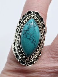 Echt zilveren ring met Turquoise maat 18