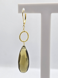 Echt zilveren oorbellen met smoky kwarts in goud plating