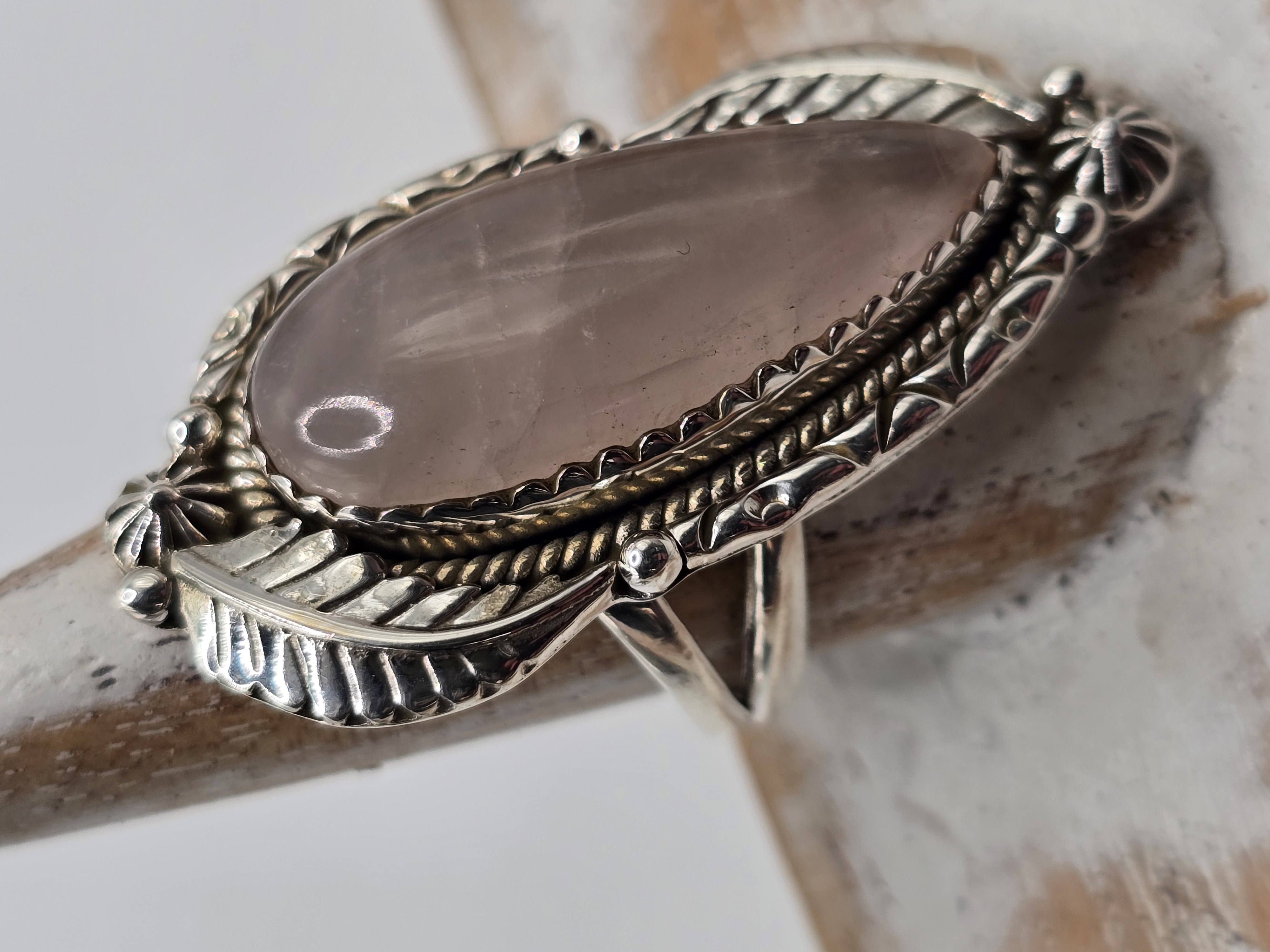 Echt zilveren ring met rozenkwarts maat 18