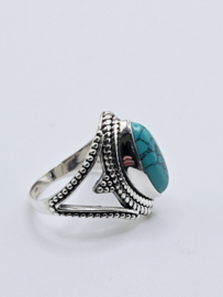 Echt zilveren ring met Turquoise maat 17