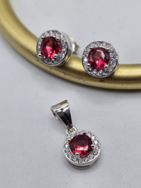 Echt zilveren set, zirkonia, silver/fuchsia. MDZ28
