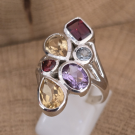 Echt zilveren multi stone ring, maat 18.5