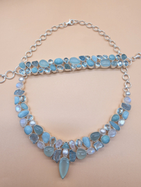 Schitterend 925 zilveren sieraden set, zeegroen tinten.