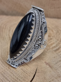 ring echt zilver met zwarte onyx. Maat 20