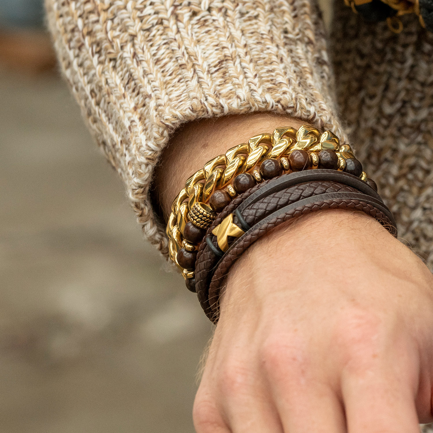 Ixxxi Men armband Elias Mat goud maat 21-22.5 cm