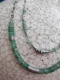 Schakelketting kralen - zilver/groen Green & Silver Stainless Steel