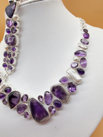 Schitterend 925 zilveren sieraden set, paars tinten.