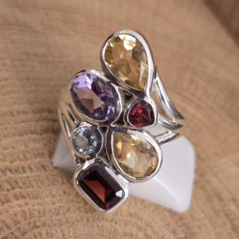 Echt zilveren multi stone ring, maat 18.5