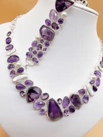 Schitterend 925 zilveren sieraden set, paars tinten.