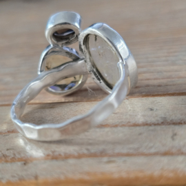 echt zilveren ring Rutielkwarts en rookkwarts. Maat 20.