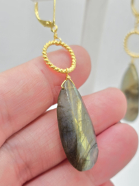 Echt zilveren oorbellen met Labradoriet goud plating