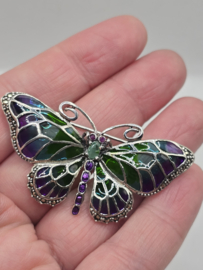 925 zilveren broche, met Robijn en smaragd