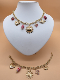 Armband met zon, klaver, hart, vogel, bloem, geglazuurd keramiek, hars