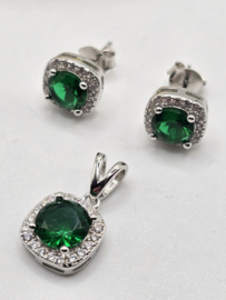 Echt zilveren set, zirkonia, silver/groen MDZ25