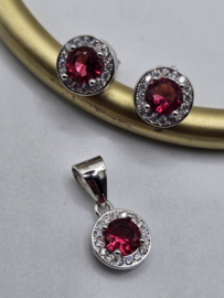 Echt zilveren set, zirkonia, silver/fuchsia. MDZ28