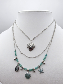 Biba Liet en Joliet ketting set, zilver/mint groen. 2627
