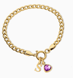 Letter & birthstone bracelet Gold