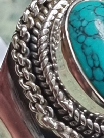 Echt zilveren ring met Turquoise maat 17.5