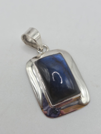 Echt zilveren ketting hanger met Labradoriet Rechthoek