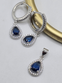Echt zilveren set, zirkonia, silver/blauw  MDZ27