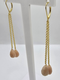 Echt zilveren oorbellen met roze maansteen goud plating