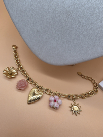 Armband met  harsbloemen, keramiek, zon, hart