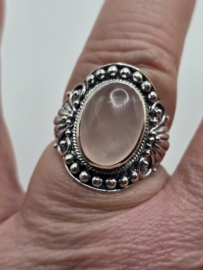 Echt zilveren ring met rozenkwarts maat 18.5