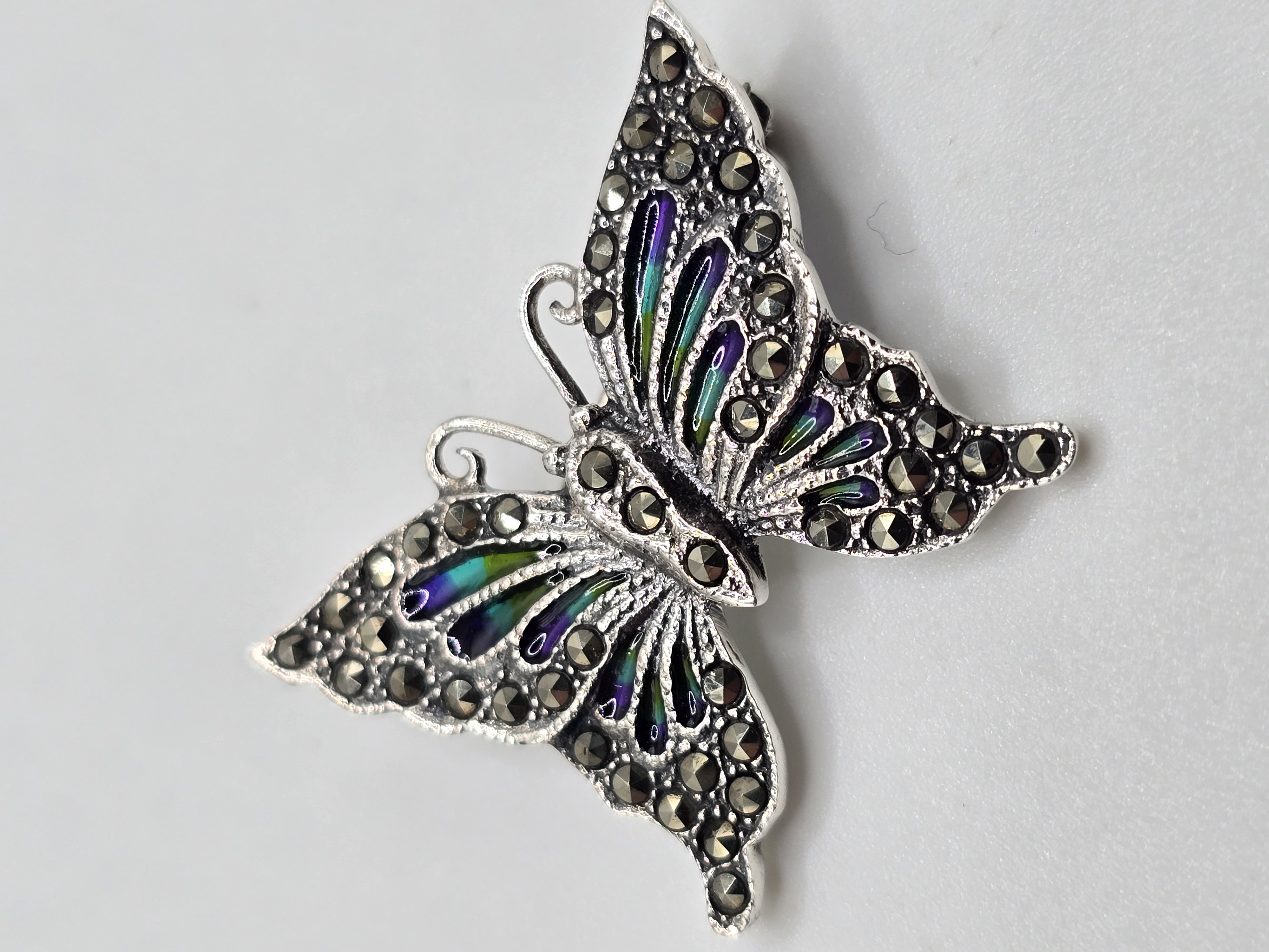 925 zilveren broche, met Marcasiet en glas emaille