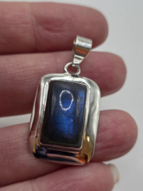 Echt zilveren ketting hanger met Labradoriet Rechthoek