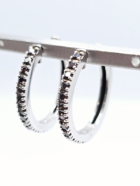 Echt zilveren Creolen met bruine zirkonia 20 mm