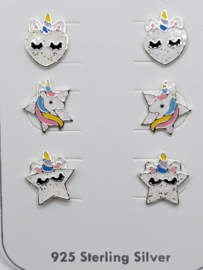 Echt zilveren kinder oorbellen, zo leuk!! 3x eenhoorn
