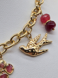 collier met zon, klaver, hart, vogel, bloem, geglazuurd keramiek, hars