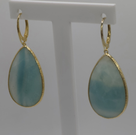 Echt zilveren oorbellen met Amazoniet, goud plating