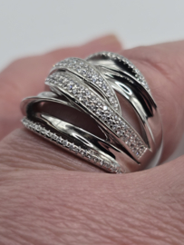 Echt zilveren ring met zirkonia, breed fantasie model maat 17.5