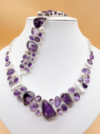 Schitterend 925 zilveren sieraden set, paars tinten.