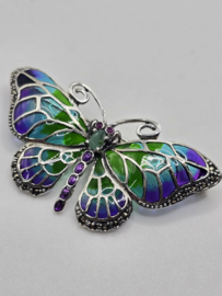 925 zilveren broche, met Robijn en smaragd