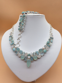 Schitterend 925 zilveren sieraden set, zeegroen tinten.