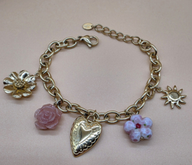 Armband met  harsbloemen, keramiek, zon, hart