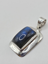 Echt zilveren ketting hanger met Labradoriet Rechthoek