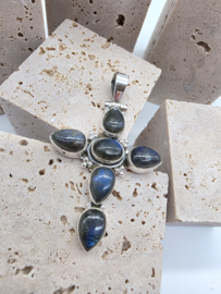Echt zilveren ketting hanger met Labradoriet, kruis
